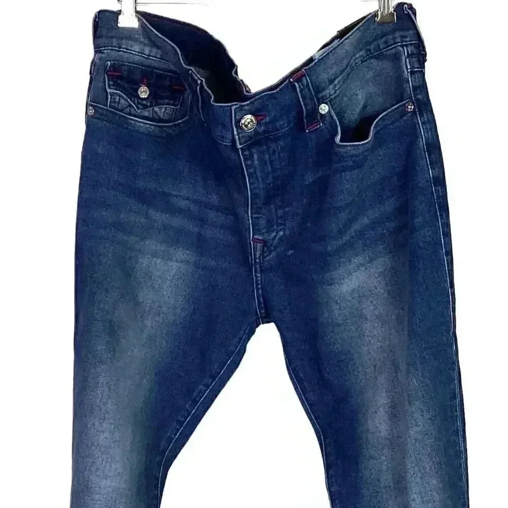 True Religion Rocco Men 38 Relaxed Skinny Jeans Blue Stretch Flap Pockets NEW